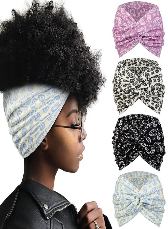 Tobeffect 7 Inches Extra Wide Headbands for Women, 4 Packs Boho Large Turban Head Bands Womens Fashion Bandana Headband Sport Workout Yoga Hairband African Knotted Headwraps - Image 1